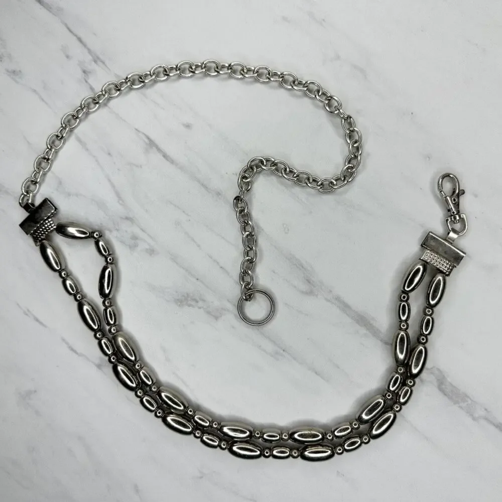 Vintage Womens Silver Tone Beaded Chain Belt XS Small (XS/S) ✨